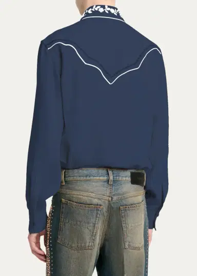 AMIRI Men's Embroidered-Trim Western Shirt | Thumbnail 4