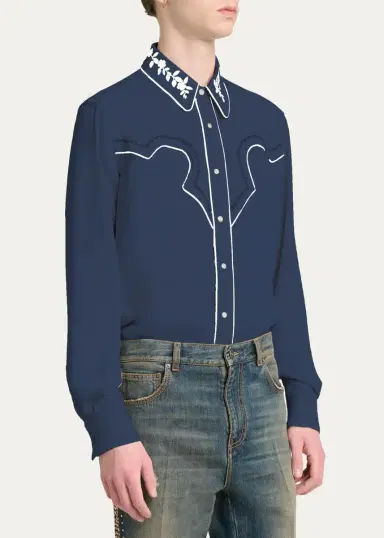 AMIRI Men's Embroidered-Trim Western Shirt | Thumbnail 5