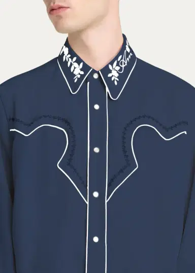 AMIRI Men's Embroidered-Trim Western Shirt | Thumbnail 6