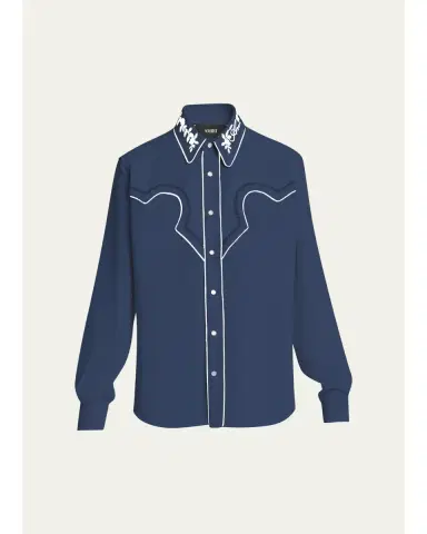 AMIRI Men's Embroidered-Trim Western Shirt | Thumbnail 1
