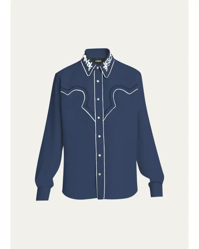 Men's Embroidered-Trim Western Shirt