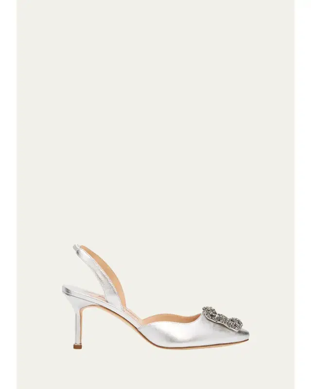 Manolo Blahnik 70mm Carolyne Metallic Leather Buckle Pumps