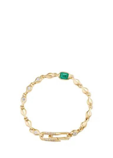 Uniform Object 18K Supernova Bracelet with Diamonds and Emerald, 7"L | Thumbnail 1