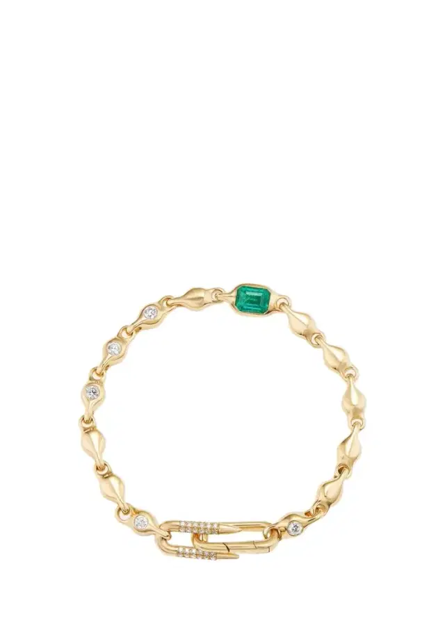 Uniform Object 18K Supernova Bracelet with Diamonds and Emerald, 7"L