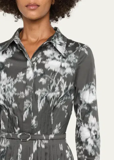 Oscar de la Renta Chine Peony Print Cotton Belted Midi Shirtdress | Thumbnail 5