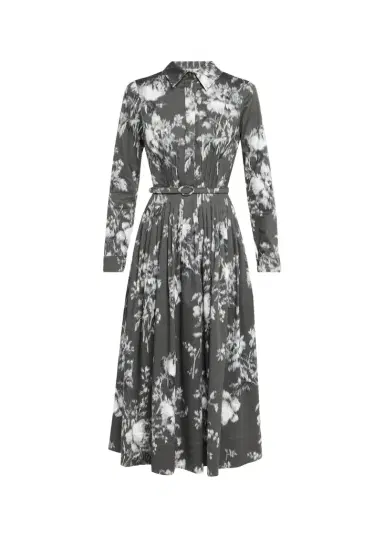 Oscar de la Renta Chine Peony Print Cotton Belted Midi Shirtdress | Thumbnail 1