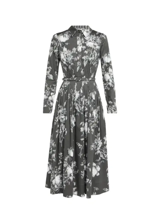 Oscar de la Renta Chine Peony Print Cotton Belted Midi Shirtdress
