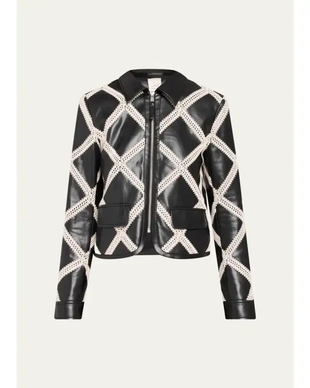 Cinq à Sept Audree Crochet-Trim Faux Leather Jacket