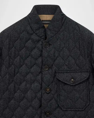 Emporio Armani Men's Wool Quilted Stand-Collar Jacket | Thumbnail 3
