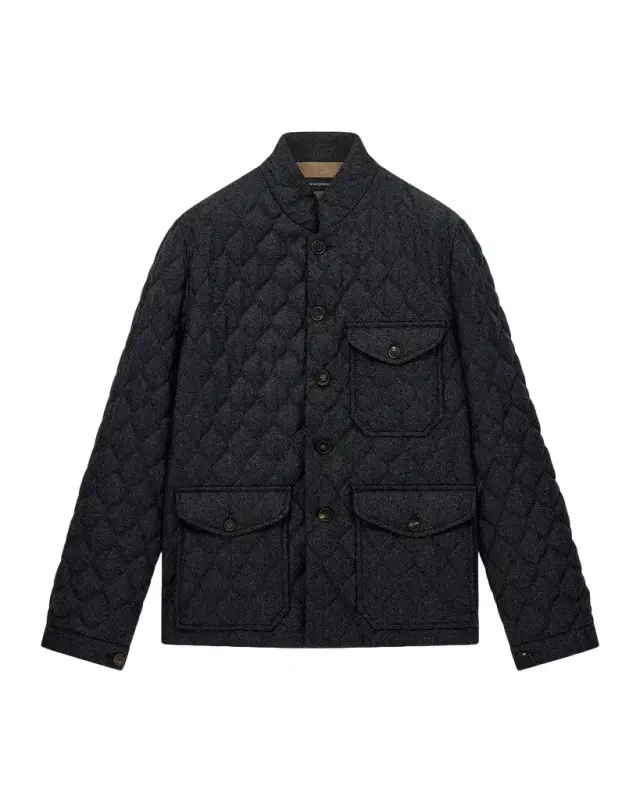Emporio Armani Men's Wool Quilted Stand-Collar Jacket