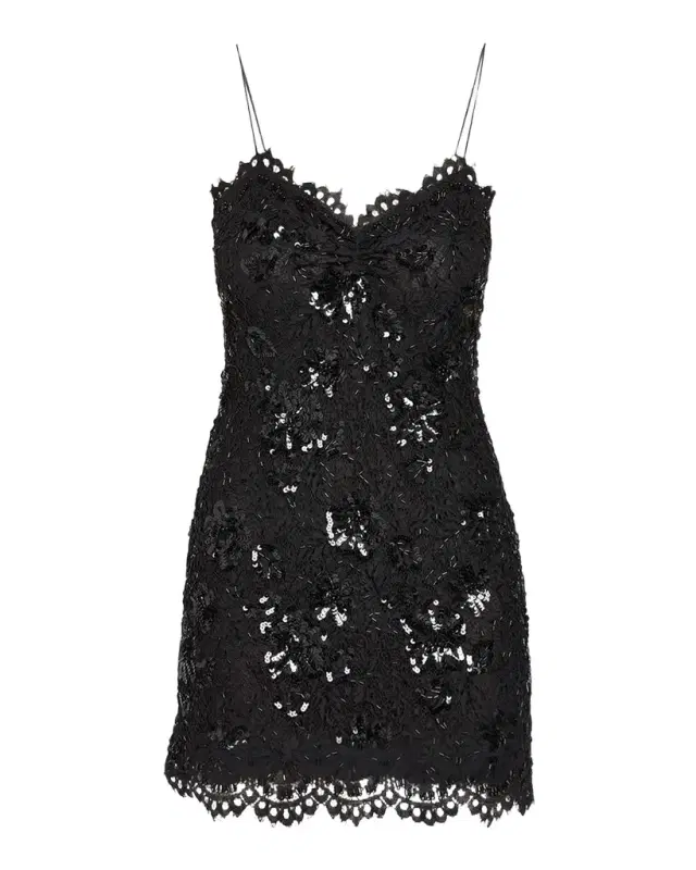 LoveShackFancy Jetta Sequined Floral Lace Mini Dress
