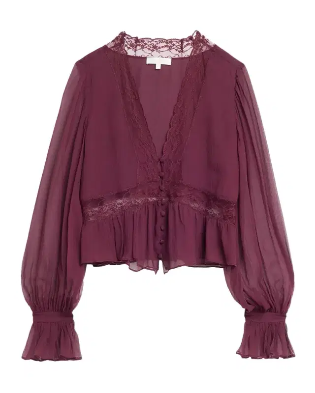 LoveShackFancy Thessira Lace-Trim Chiffon Blouse