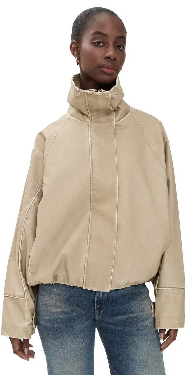 LIONESS Faux Leather horeline Funnel Jacket Camel