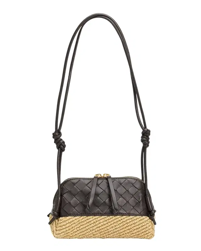 Bottega Veneta Leather & Raffia Crossbody Pouch Bag