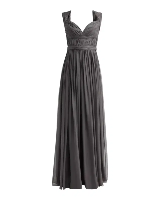 Pamella Roland Sleeveless Ruched Chiffon Cape Gown
