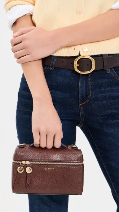 Tory Burch Embossed Snake Slim Top Handle Bag Sweet Maple One Size | Thumbnail 3