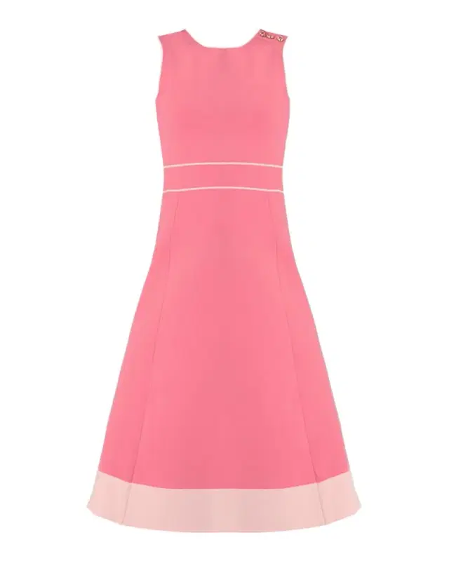 Shoshanna Tiffany Button-Shoulder A-Line Midi Dress