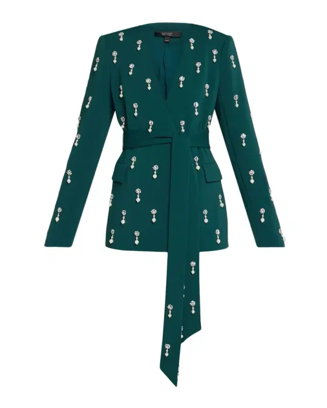 BADGLEY MISCHKA Belted Pearly-Embellished Jacket