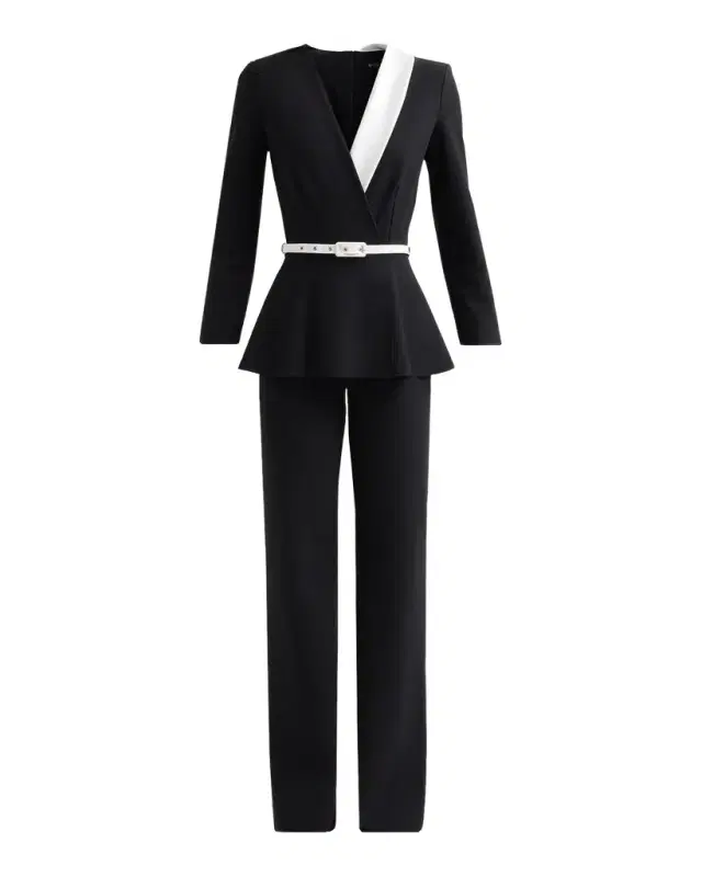 Chiara Boni La Petite Robe Hollis Mix-Media Peplum Jumpsuit