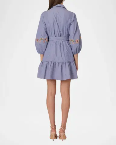 Shoshanna Gwen Floral-Embroidered Pinstripe Poplin Mini Dress | Thumbnail 2