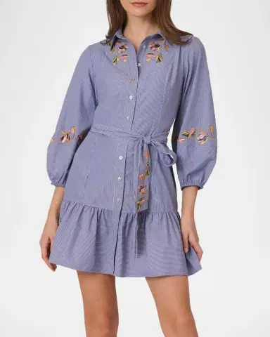 Shoshanna Gwen Floral-Embroidered Pinstripe Poplin Mini Dress | Thumbnail 3