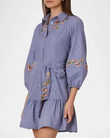 Shoshanna Gwen Floral-Embroidered Pinstripe Poplin Mini Dress | Thumbnail 4
