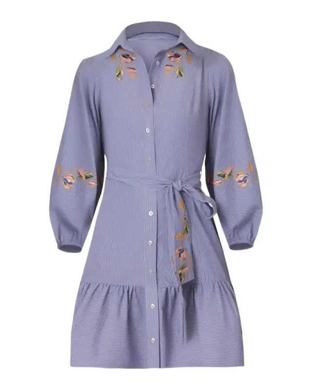 Shoshanna Gwen Floral-Embroidered Pinstripe Poplin Mini Dress