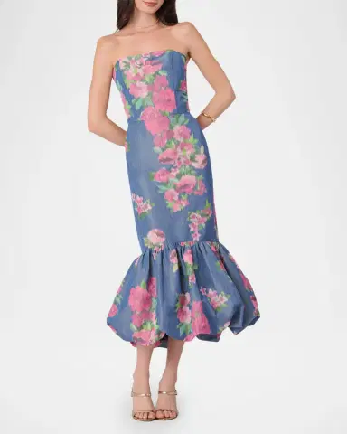 Shoshanna Julieanne Strapless Floral Taffeta Mermaid Midi Dress | Thumbnail 2 Shoshanna Julieanne Strapless Floral Taffeta Mermaid Midi Dress | Thumbnail 2