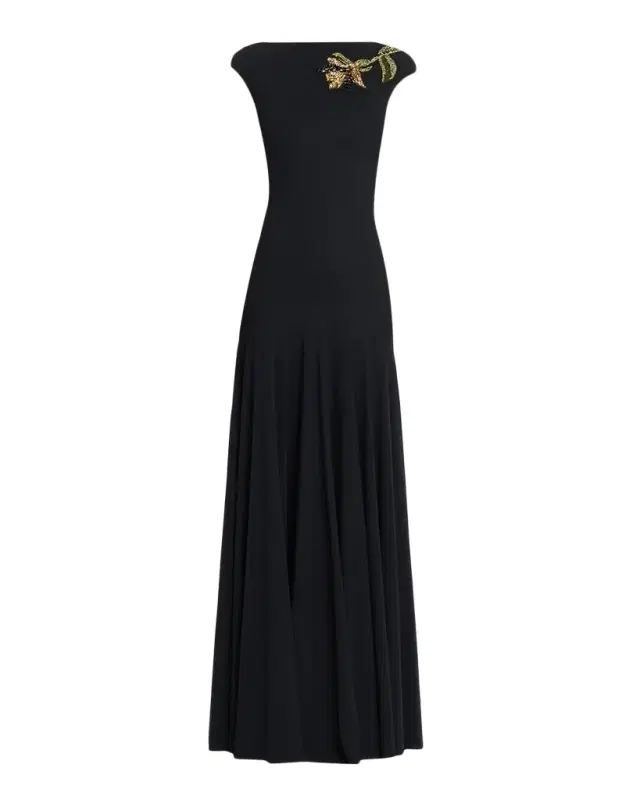 Chiara Boni La Petite Robe Isolda Beaded 3D Flower Appliqué Drop-Waist Maxi Dress