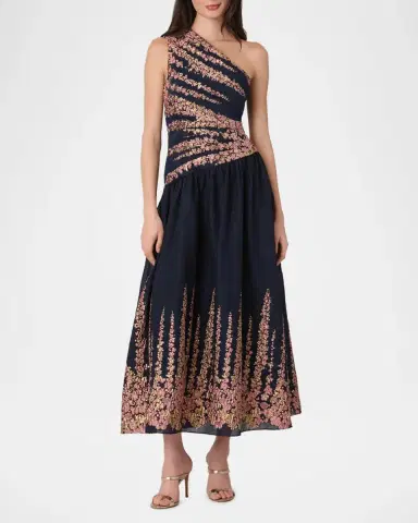 Shoshanna Henderson One-Shoulder Floral Jacquard Midi Dress | Thumbnail 2
