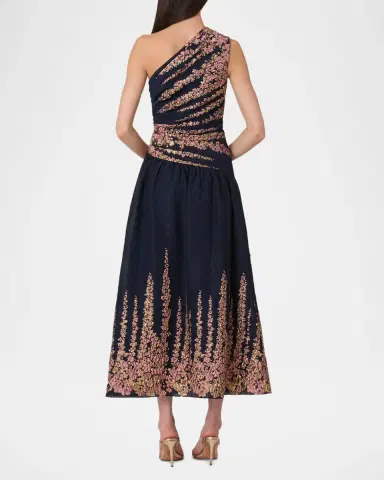 Shoshanna Henderson One-Shoulder Floral Jacquard Midi Dress | Thumbnail 3