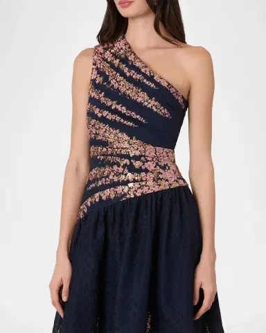 Shoshanna Henderson One-Shoulder Floral Jacquard Midi Dress | Thumbnail 4