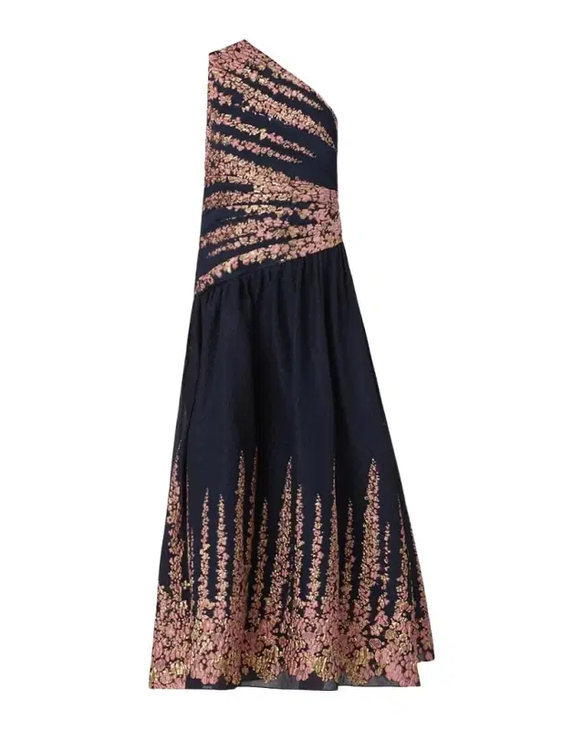 Shoshanna Henderson One-Shoulder Floral Jacquard Midi Dress