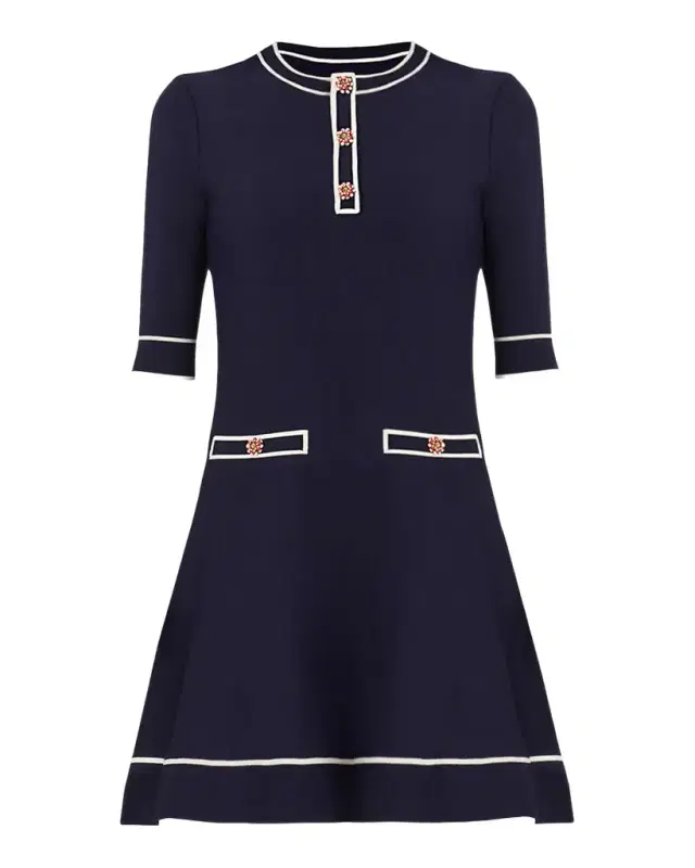 Shoshanna Weston Contrast-Trim Knit Mini Dress