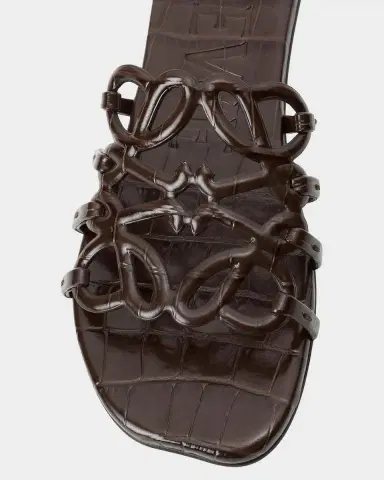 LOEWE Petal Croc-Embossed Leather Anagram Slide Sandals | Thumbnail 2