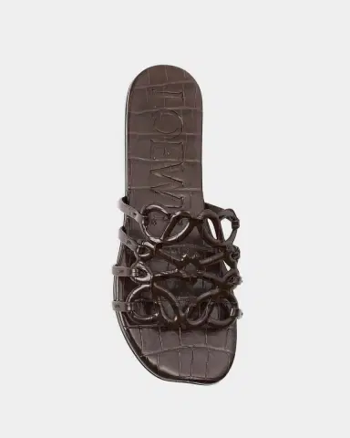 LOEWE Petal Croc-Embossed Leather Anagram Slide Sandals | Thumbnail 3