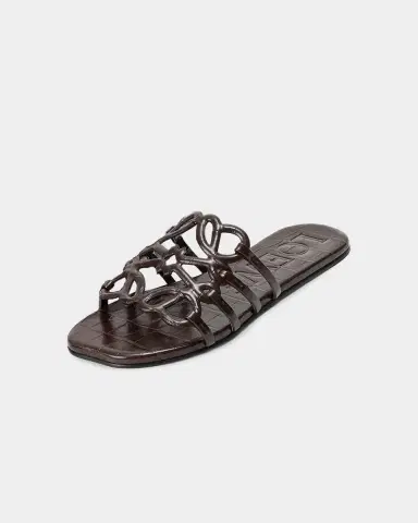 LOEWE Petal Croc-Embossed Leather Anagram Slide Sandals | Thumbnail 4