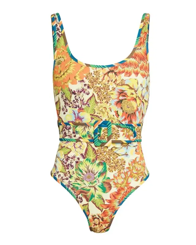 ALÉMAIS Charlie Floral Belted One-Piece wimsuit