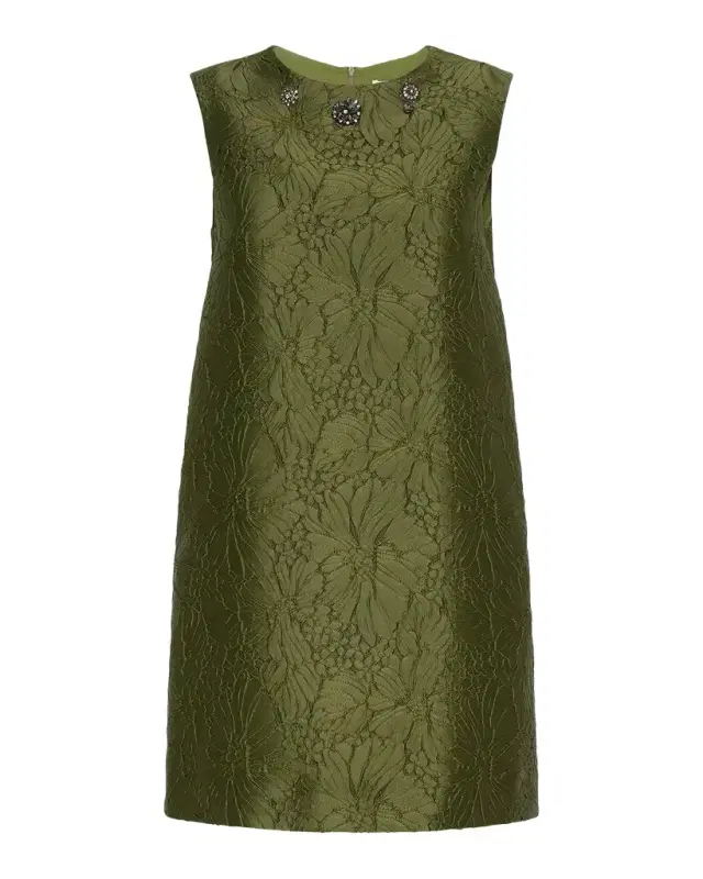 Max Mara Embellished Floral Jacquard Sleeveless Mini Shift Dress