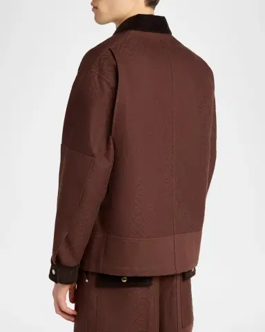 Casablanca Men's Cotton Monogram Corduroy-Trim Shirt Jacket | Thumbnail 3 Casablanca Men's Cotton Monogram Corduroy-Trim Shirt Jacket | Thumbnail 3