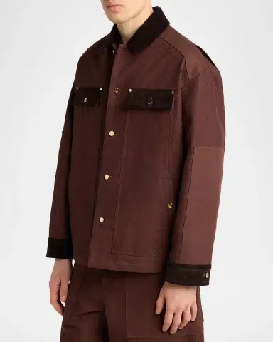 Casablanca Men's Cotton Monogram Corduroy-Trim Shirt Jacket | Thumbnail 4 Casablanca Men's Cotton Monogram Corduroy-Trim Shirt Jacket | Thumbnail 4