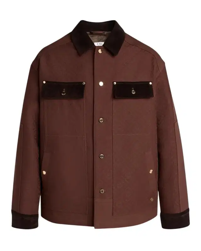 Casablanca Men's Cotton Monogram Corduroy-Trim Shirt Jacket
