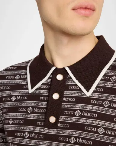 Casablanca Men's Wool Knit Logo Long-Sleeve Polo Shirt | Thumbnail 5 Casablanca Men's Wool Knit Logo Long-Sleeve Polo Shirt | Thumbnail 5