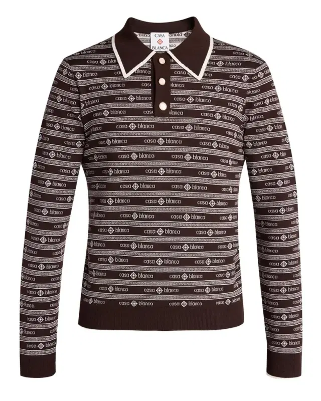 Casablanca Men's Wool Knit Logo Long-Sleeve Polo Shirt