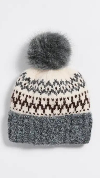 Hat Attack Fair Isle Knit Beanie Grey/Brown Combo One Size | Thumbnail 2