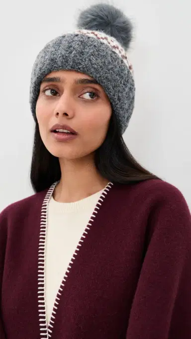 Hat Attack Fair Isle Knit Beanie Grey/Brown Combo One Size | Thumbnail 3