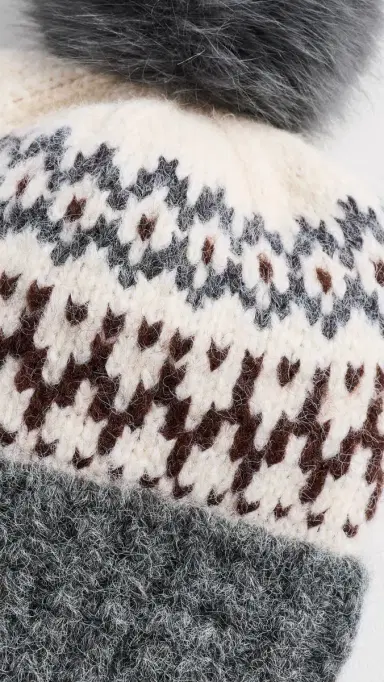 Hat Attack Fair Isle Knit Beanie Grey/Brown Combo One Size | Thumbnail 4