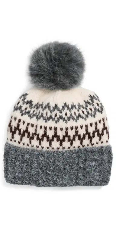 Hat Attack Fair Isle Knit Beanie Grey/Brown Combo One Size | Thumbnail 1