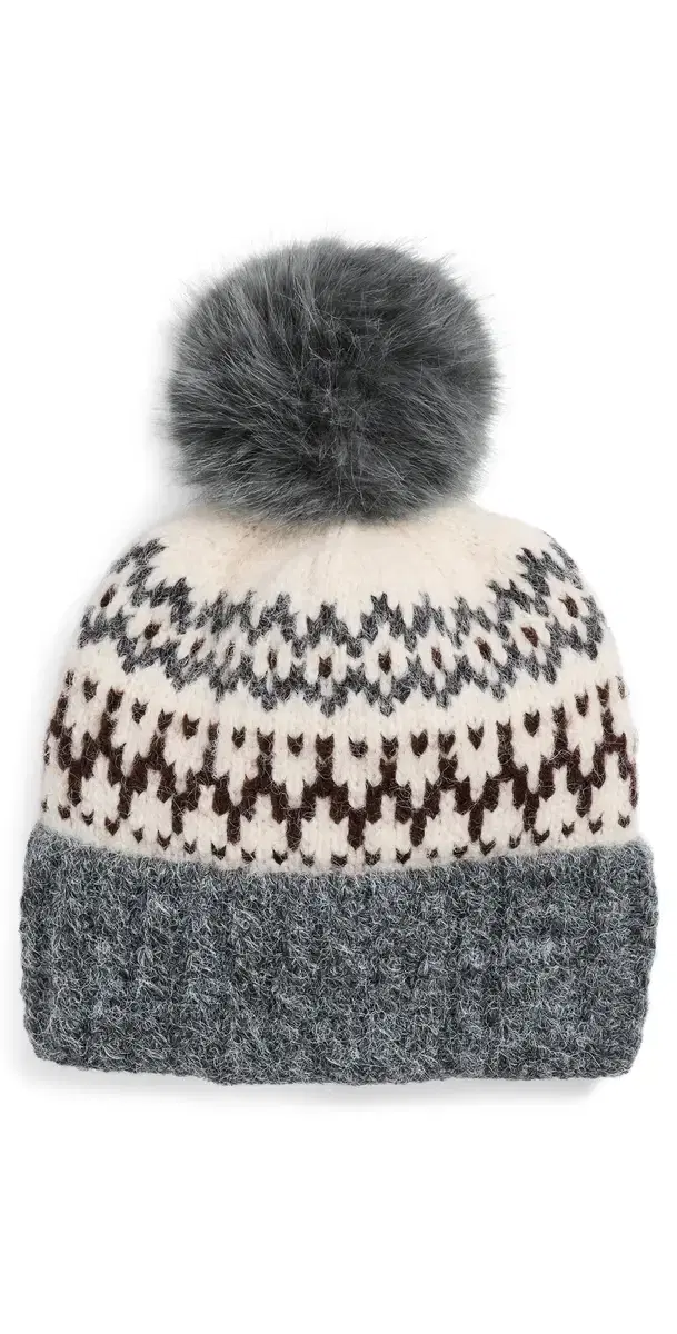 Hat Attack Fair Isle Knit Beanie Grey/Brown Combo One Size