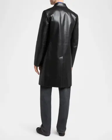 Jil Sander Men's Leather Single-Breasted Long Sport Coat | Thumbnail 3 Jil Sander Men's Leather Single-Breasted Long Sport Coat | Thumbnail 3